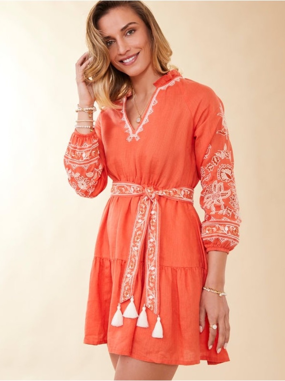 Spartina 449 Sunita Linen Dress Callawassie Coral Embroidery - XXL